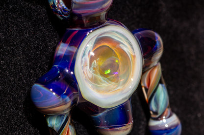 Ankh Eye Of Horus | Sculpted Glass Pendant with Encased Opal | Borosilicate Glass Necklace | Glass Charm Jewelry | Sparkle Necklace |