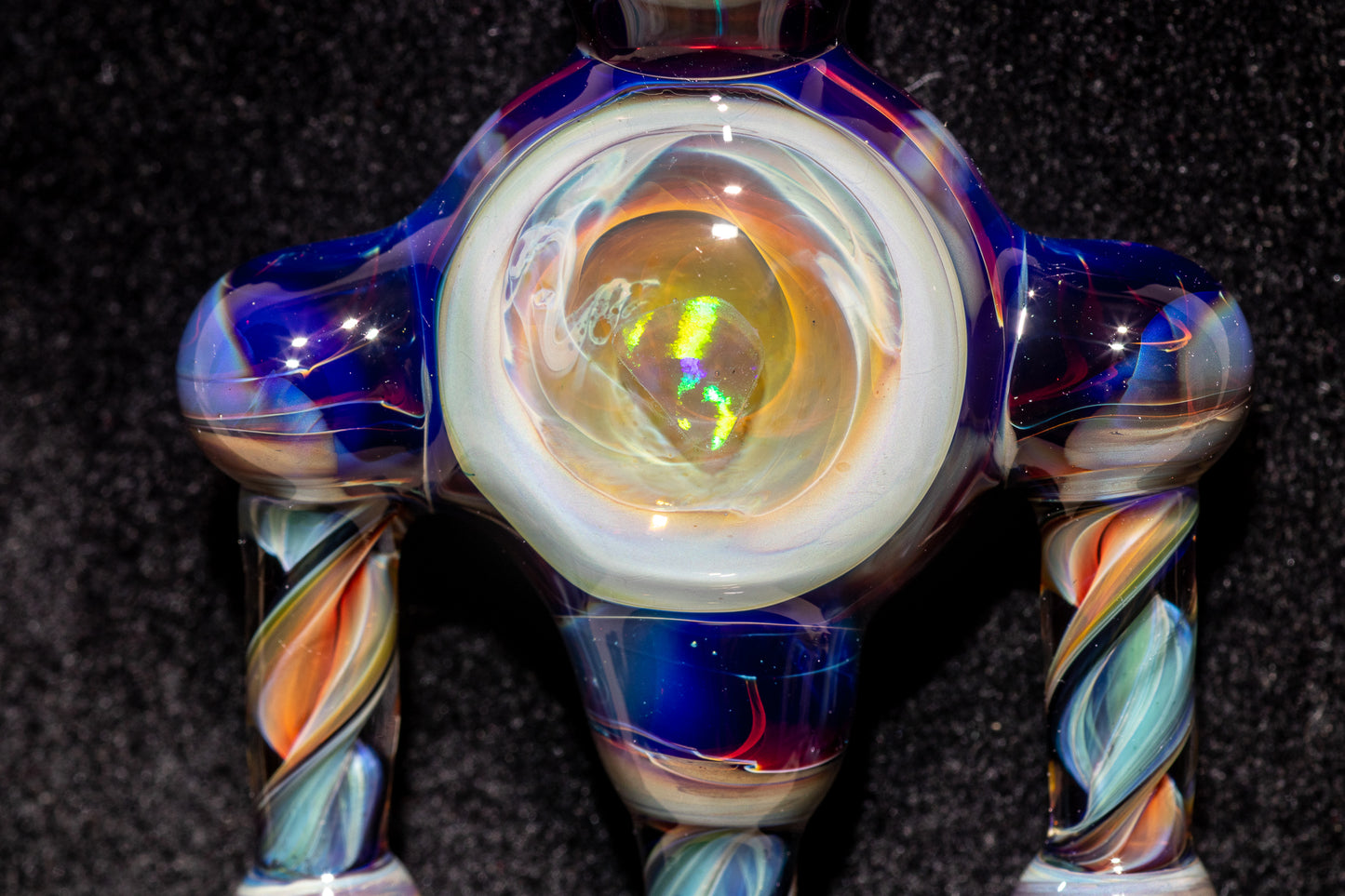 Ankh Eye Of Horus | Sculpted Glass Pendant with Encased Opal | Borosilicate Glass Necklace | Glass Charm Jewelry | Sparkle Necklace |