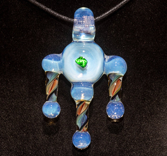 Ankh Eye Of Horus | Sculpted Glass Pendant with Encased Opal | Borosilicate Glass Necklace | Glass Charm Jewelry | Sparkle Necklace |