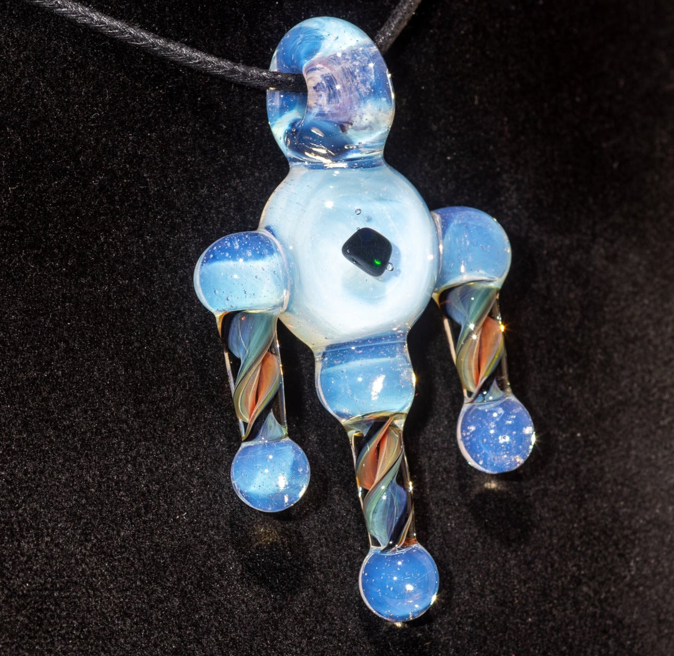 Ankh Eye Of Horus | Sculpted Glass Pendant with Encased Opal | Borosilicate Glass Necklace | Glass Charm Jewelry | Sparkle Necklace |