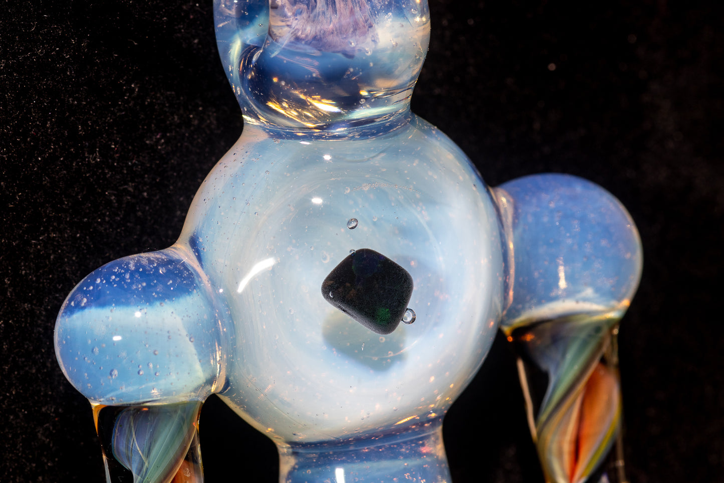 Ankh Eye Of Horus | Sculpted Glass Pendant with Encased Opal | Borosilicate Glass Necklace | Glass Charm Jewelry | Sparkle Necklace |