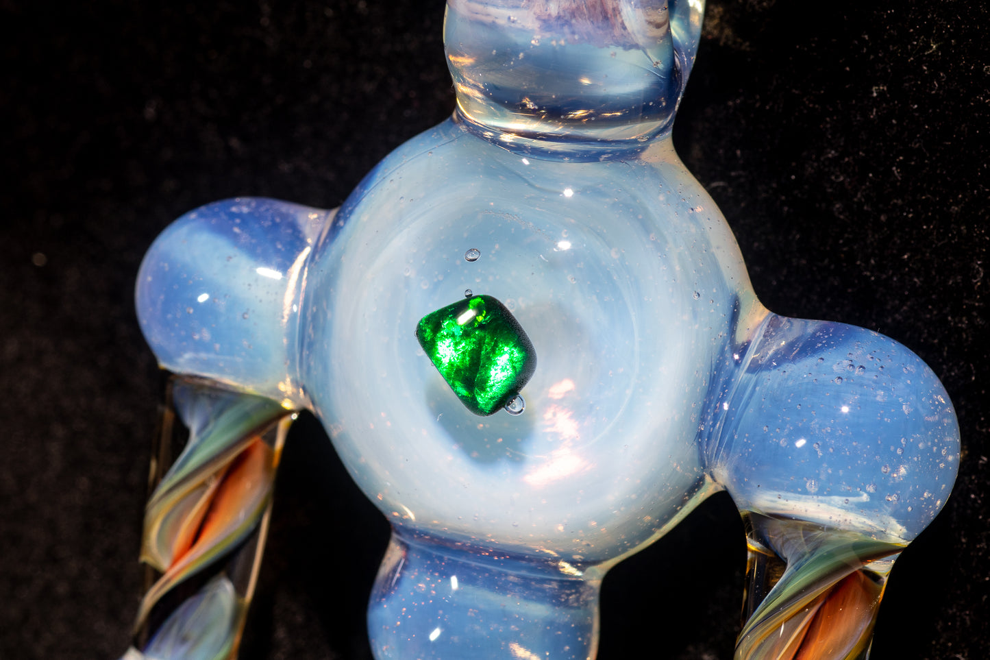 Ankh Eye Of Horus | Sculpted Glass Pendant with Encased Opal | Borosilicate Glass Necklace | Glass Charm Jewelry | Sparkle Necklace |