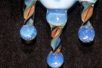 Ankh Eye Of Horus | Sculpted Glass Pendant with Encased Opal | Borosilicate Glass Necklace | Glass Charm Jewelry | Sparkle Necklace |