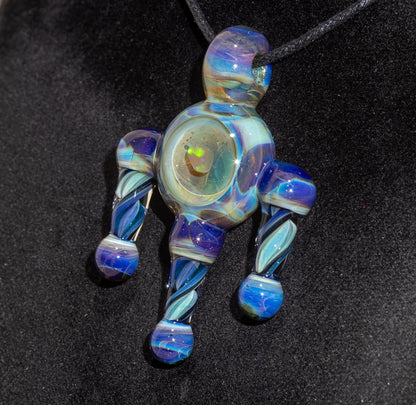 Ankh Eye Of Horus | Sculpted Glass Pendant with Encased Opal | Borosilicate Glass Necklace | Glass Charm Jewelry | Sparkle Necklace |
