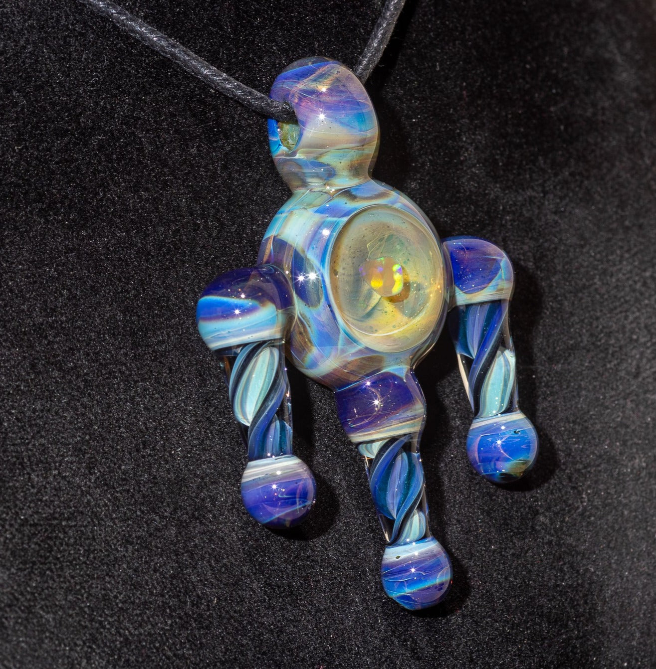 Ankh Eye Of Horus | Sculpted Glass Pendant with Encased Opal | Borosilicate Glass Necklace | Glass Charm Jewelry | Sparkle Necklace |