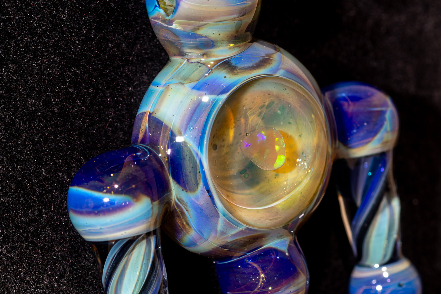 Ankh Eye Of Horus | Sculpted Glass Pendant with Encased Opal | Borosilicate Glass Necklace | Glass Charm Jewelry | Sparkle Necklace |