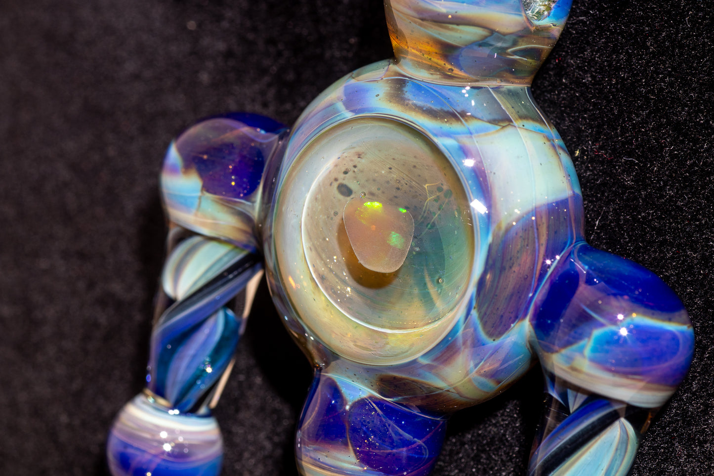 Ankh Eye Of Horus | Sculpted Glass Pendant with Encased Opal | Borosilicate Glass Necklace | Glass Charm Jewelry | Sparkle Necklace |