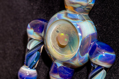 Ankh Eye Of Horus | Sculpted Glass Pendant with Encased Opal | Borosilicate Glass Necklace | Glass Charm Jewelry | Sparkle Necklace |