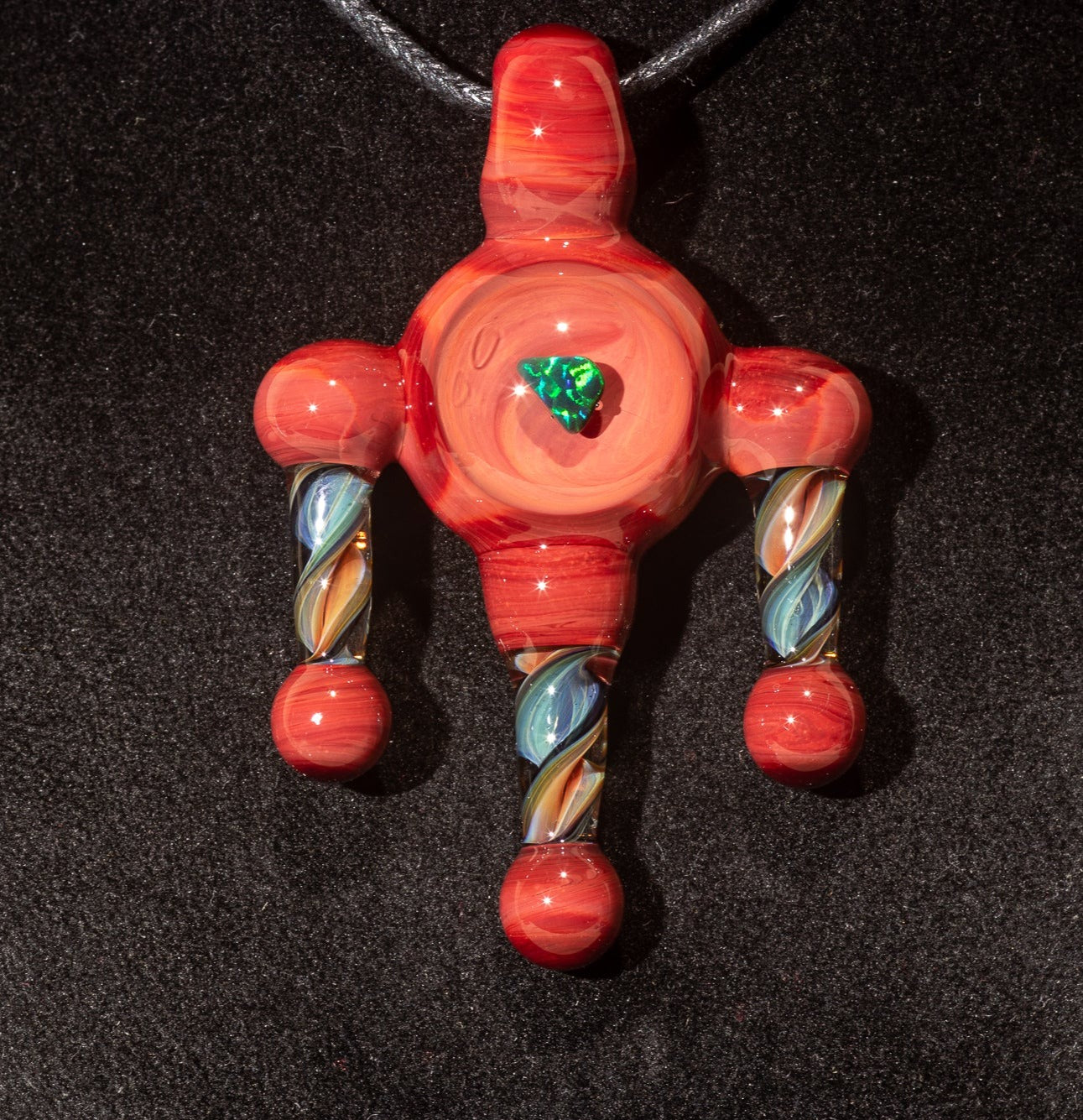 Ankh Eye Of Horus | Sculpted Glass Pendant with Encased Opal | Borosilicate Glass Necklace | Glass Charm Jewelry | Sparkle Necklace |