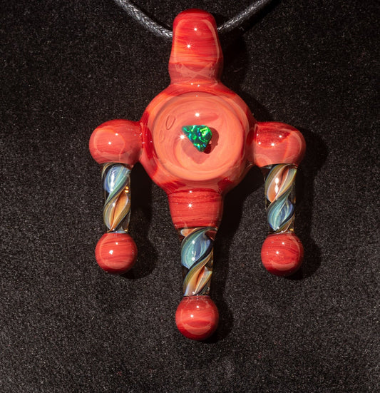 Ankh Eye Of Horus | Sculpted Glass Pendant with Encased Opal | Borosilicate Glass Necklace | Glass Charm Jewelry | Sparkle Necklace |