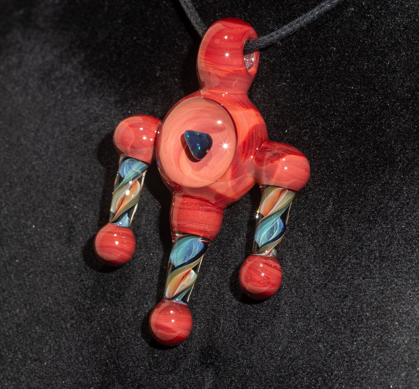 Ankh Eye Of Horus | Sculpted Glass Pendant with Encased Opal | Borosilicate Glass Necklace | Glass Charm Jewelry | Sparkle Necklace |