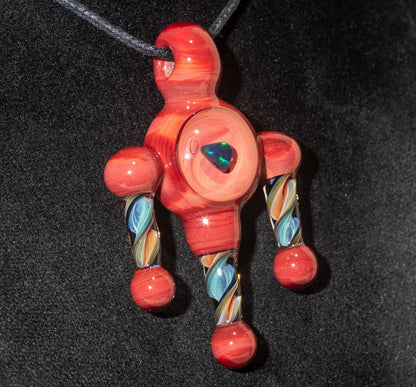 Ankh Eye Of Horus | Sculpted Glass Pendant with Encased Opal | Borosilicate Glass Necklace | Glass Charm Jewelry | Sparkle Necklace |