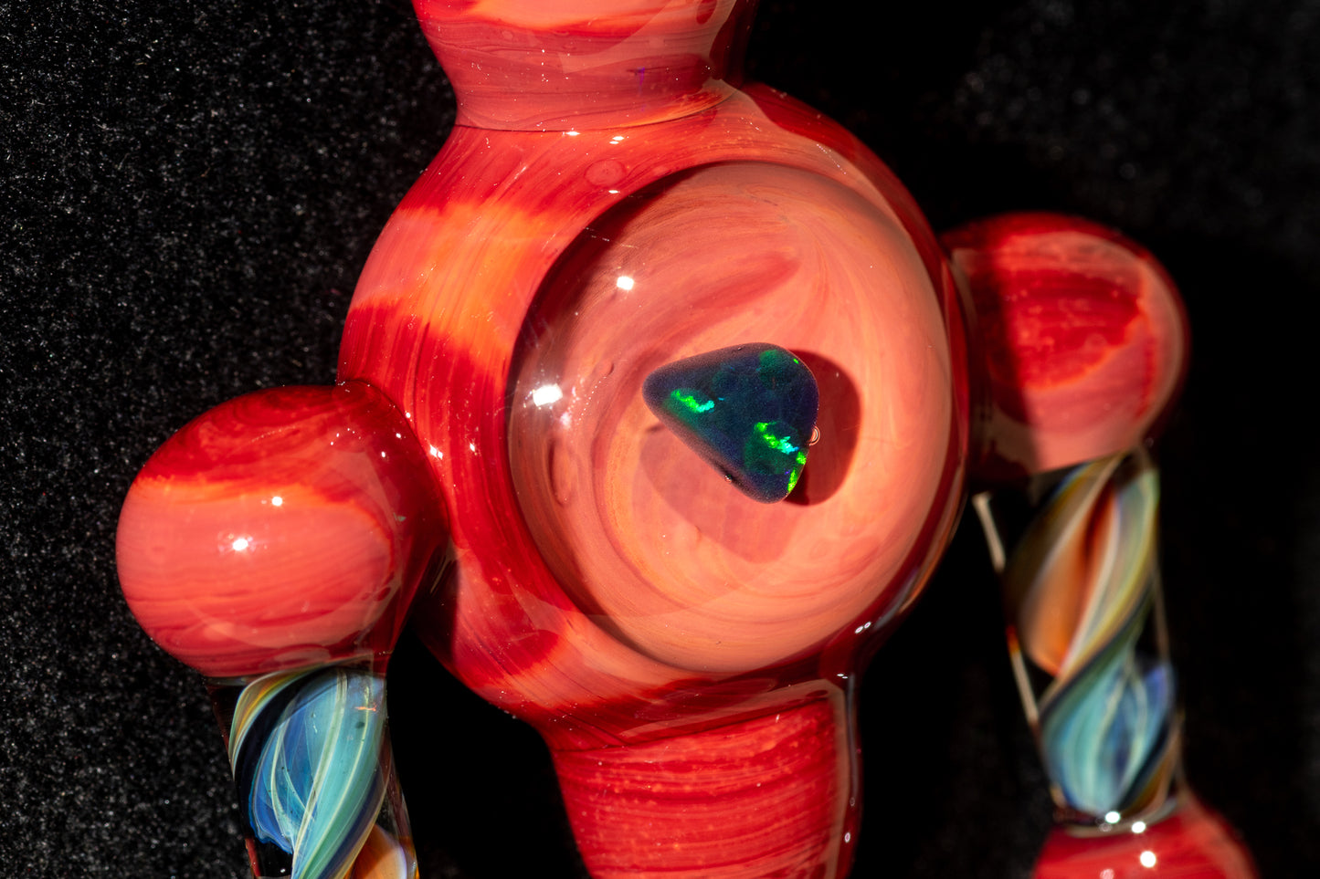 Ankh Eye Of Horus | Sculpted Glass Pendant with Encased Opal | Borosilicate Glass Necklace | Glass Charm Jewelry | Sparkle Necklace |