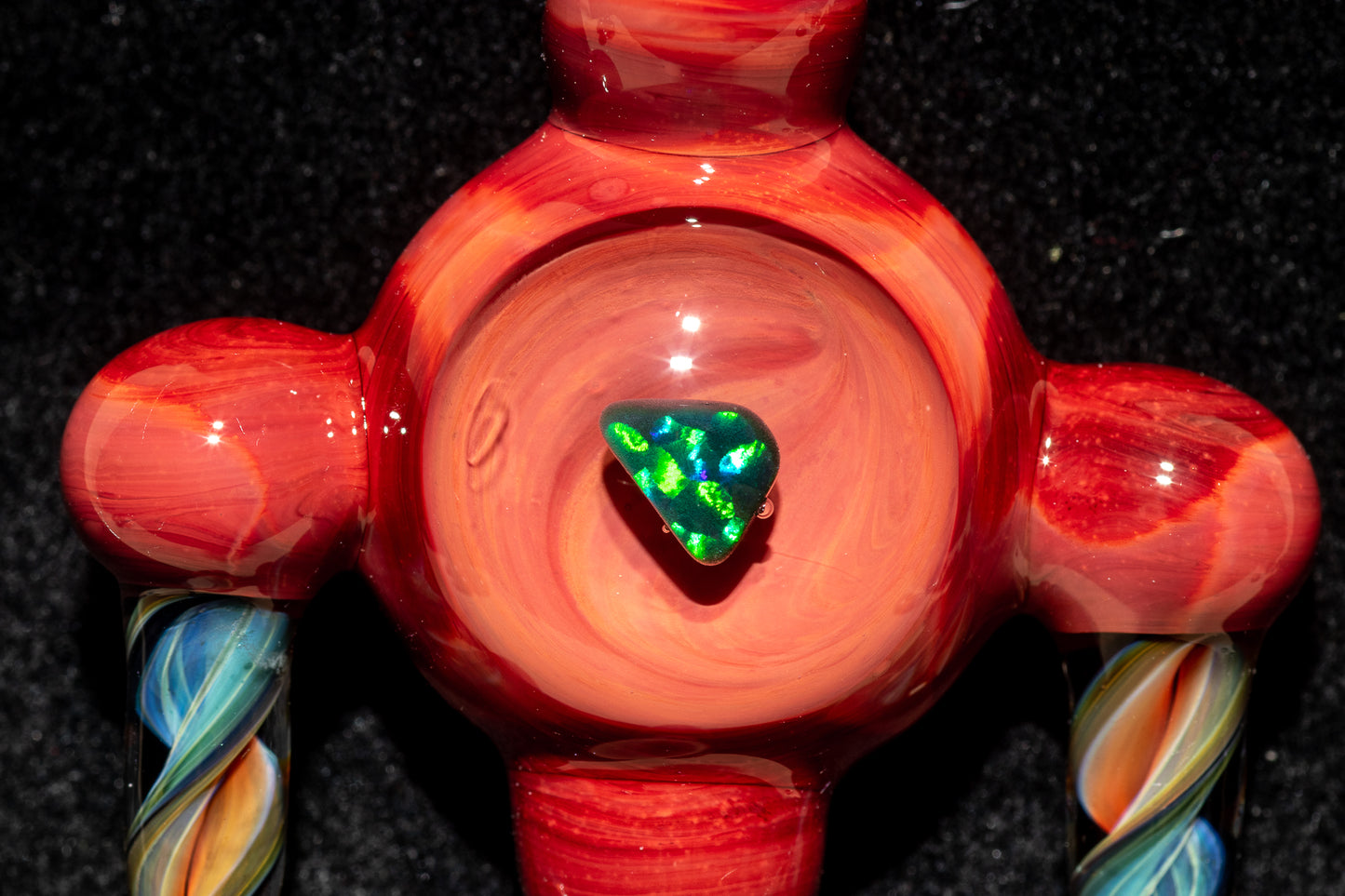 Ankh Eye Of Horus | Sculpted Glass Pendant with Encased Opal | Borosilicate Glass Necklace | Glass Charm Jewelry | Sparkle Necklace |