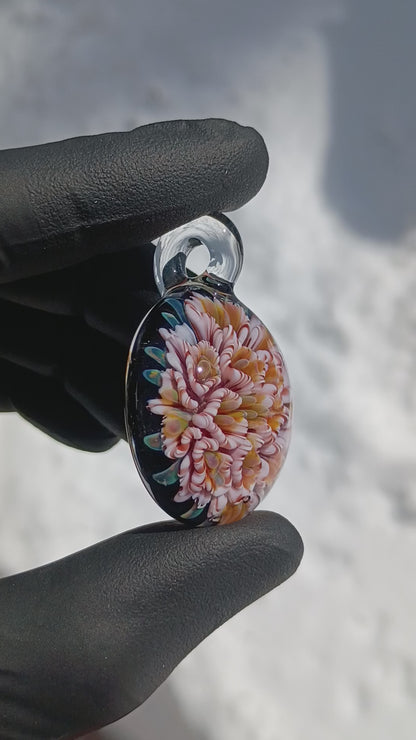 Layered Peony Dahlia | Multi-Layer Glass Flower Pendant | Unique Artisan Jewelry