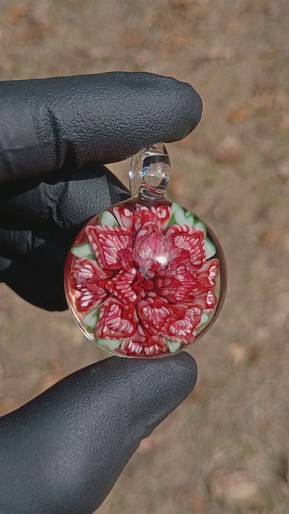 Peony Lotus Glass Pendant | Chrysanthemum Flower Design | Handmade Necklace