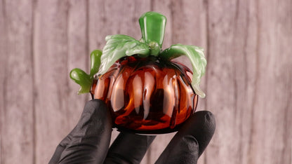 Glass Pumpkin #4 | OOAK Glass Pumpkin Sculpture | Fall Halloween Home Decor | Leaves Vine Detail | Handcrafted Seasonal Art