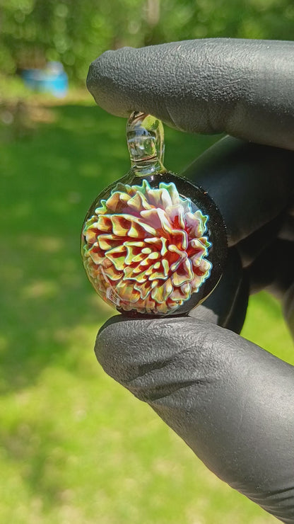 Dahlia Glass Art Pendant | Handcrafted Necklace Jewelry | Heady Glass Collectible