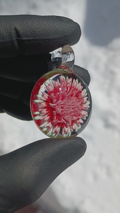 Chrysanthemum Dahlia Dream | Implosion Glass Pendant | Handmade Floral Jewelry