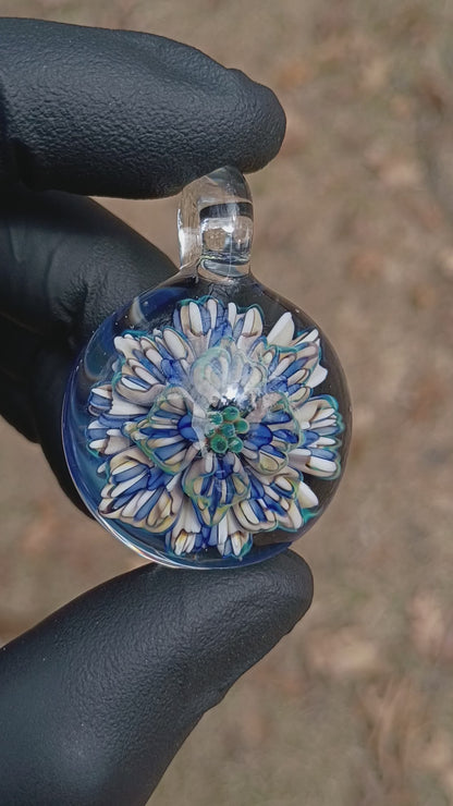 Layered Peony Lotus Pendant | Chrysanthemum Glass Flower | Handmade Jewelry