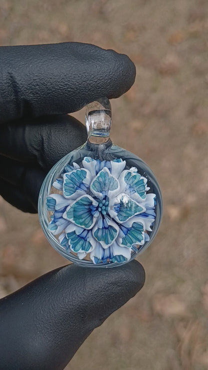 Handmade Lotus Peony Glass Pendant | Chrysanthemum Flower | Jewelry Art