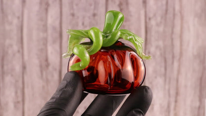 Glass Pumpkin #1 | Handblown OOAK Fall Sculpture | Autumn Home Decor | Halloween Decoration | Leaves & Green Vine Detail | Collectible Art