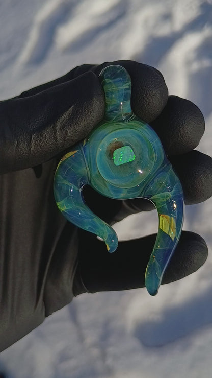 Encased Opal Glass Pendant | Organic Horned Necklace | Handblown Borosilicate Jewelry | Artisan Glass Statement Piece