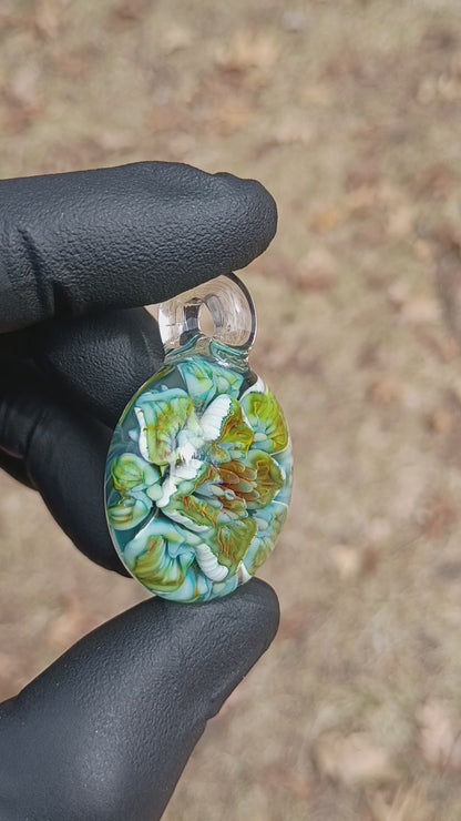 Peony Lotus Pendant | Chrysanthemum Glass Flower | Handmade Jewelry Art
